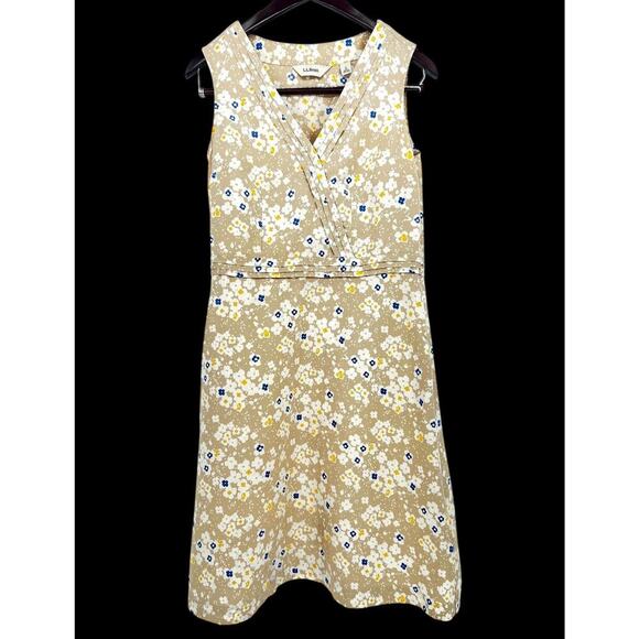 LL BEAN Women's Sleeveless V Neck Dress Linen Beige Floral Sz 6 Casual Beach - Picture 8 of 15